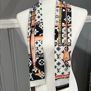 1142. LV Black, Orange & White Monogram Scarf